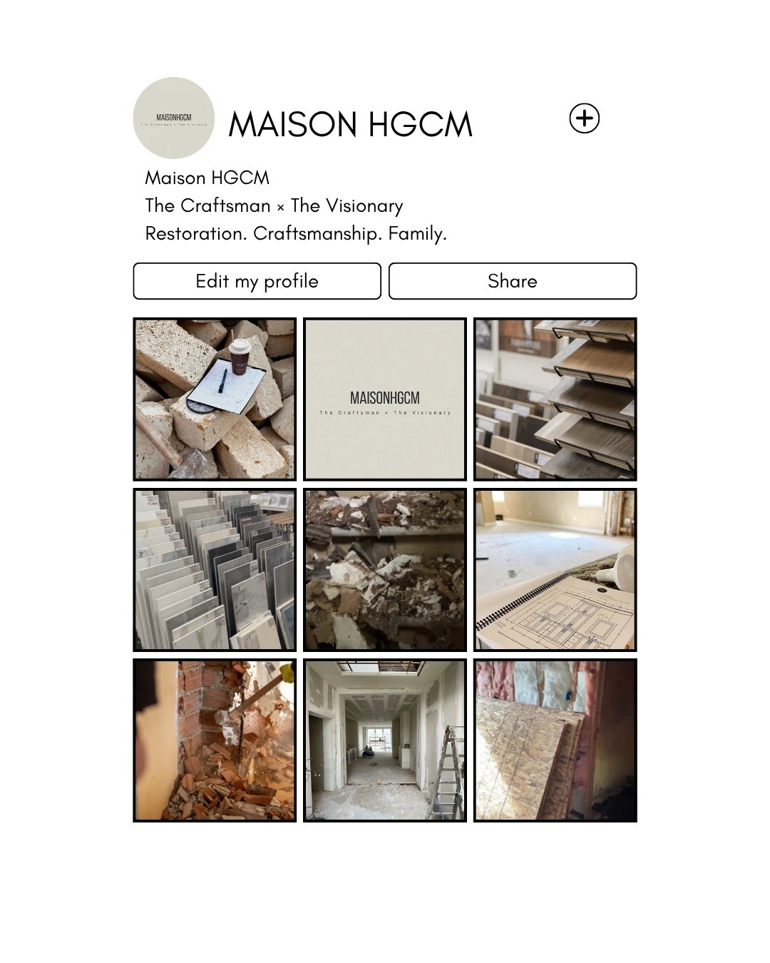 Maison HGCM Instagram profile and feed mock-up